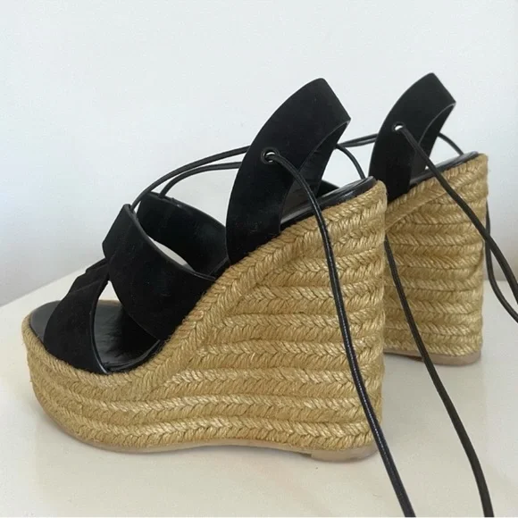 AUTHENTIC YSL BLACK ESPADRILLE WEDGES - Picture 6 of 12